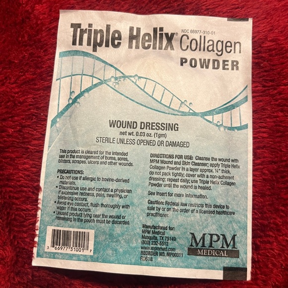 Triple Helix Collagen Powder by MPM Net WT 0.03 ( 1 gram Wound Dressing 1 - Picture 1 of 2